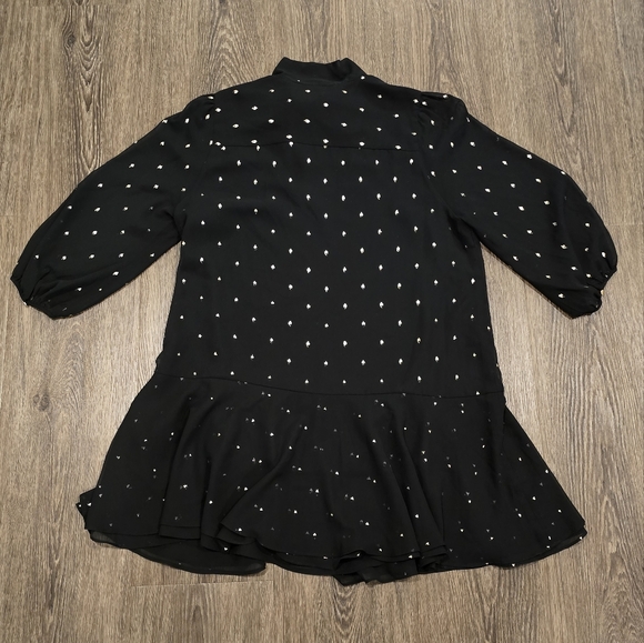 Banana Republic Sleeved Mini Dress Black With Gold Size 16 - Picture 2 of 4